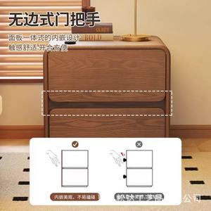 Mesita de noche de madera maciza color crema, cajón de doble capa, diseño sencillo, adecuada para apartamentos pequeños y decoración del hogar. - Product Image 3