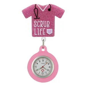 Shiny Acrylic Hospital Health Care PVC Heart Stethoscope Cartoon Lovely Nurse Doctor Clip Pocket Watches Medical Hang Clock Gift