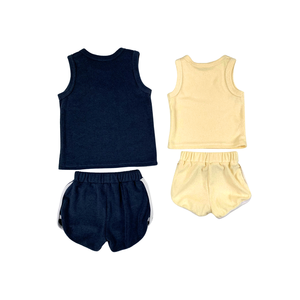 Canotta e pantaloncini senza maniche in cotone tinta unita per bambini - Product Image 3