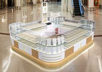 Vitrine d'îlot personnalisée de luxe pour bijoux avec vitrine en verre et boîte lumineuse, comptoir de vente de bagues en or et diamants pour centre commercial