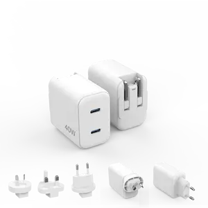 Mobile phone accessories universal travel multi plugs 40w fast charging usb c power adapter charger with dual ports