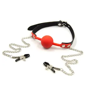 Dành cho người lớn quan hệ tình dục Silicone phụ nữ nô lệ bdsm bondage bóng gag mở miệng gag với núm vú kẹp quan hệ tình dục đồ chơi khóa & Key bao gồm