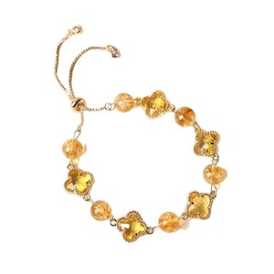 Woying Verstelbare Vier Klavertje Armband Met Natuurlijke Crystal Charms Legering Gold Tone Gelaagde Sieraden Voor Vrouwen Cadeau - Product Image 5