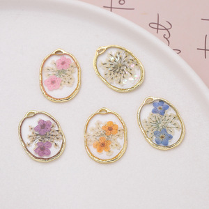 Alloy <b>Dried</b> Flower Pendant Charms Oval Bezel Setting For DIY Necklace Earring Making Accessories Wholesale - Product Image 4