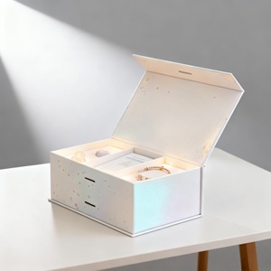 Waterproof Sponge Lined Magnetic Cardboard Rigid Carton <b>Box</b> Packaging for Mobile Cosmetic Bottles Ribbon Closure Customizable - Product Image 2