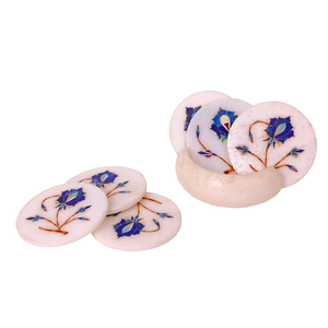 Premium Stone Crafts Set <b>White</b> Mable Stone <b>Coaster</b> with Polished Lapizlazuli Inlay Work <b>White</b> Mable Stone <b>Coaster</b> Set - Product Image 5