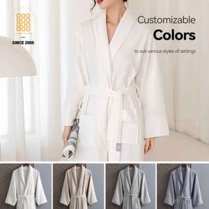 Jubah Mandi Waffle Kualitas Hotel Bintang 5, Jubah Spa Ringan dengan Kantong - Product Image 3