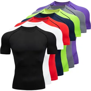 Oem Gecomprimeerde Zomer Sportkleding Snel Droog Jeugd Compressie Shirts Groothandel Korte Mouwen Paars Compressie Shirt