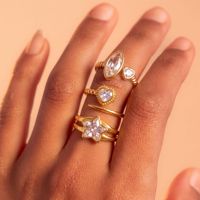 Bagues en acier inoxydable plaqué or 18 carats, ensemble de bagues ouvertes avec pierres CZ en forme de cœur, étoile et marquise, résistantes à l'eau et inaltérables, bijoux de mode pour femmes