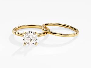 14k 18k oro taglio rotondo solitario 1.5 CT diamante anello di fidanzamento Set da sposa anello di diamanti Set matrimonio - Product Image 3