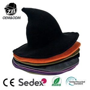 Sombrero <span class=keywords><strong>de</strong></span> <span class=keywords><strong>Bruja</strong></span> <span class=keywords><strong>de</strong></span> Lana Tejido a Crochet Personalizado Unisex OEM, Sombrero <span class=keywords><strong>de</strong></span> Ala Ancha Puntiagudo, Sombrero <span class=keywords><strong>de</strong></span> Fiesta Multicolor para Halloween - Product Image 1