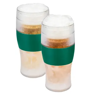 Kustom dicetak 16 ons gelas bir beku Gel pembeku dinding ganda gelas Pint Frozen Tumbler dengan pegangan yang nyaman