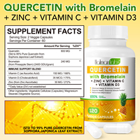 Hatmanlabs Vente en gros 120 capsules de quercétine naturelle avec bromélaïne, antioxydant et soutien immunitaire, végétalien et sans gluten