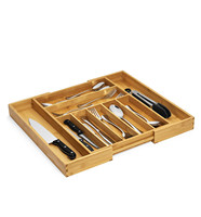 Grand tiroir de cuisine extensible en bambou Organisateur d'argenterie Plateau à couverts avec séparateurs de tiroirs pour couverts de cuisine