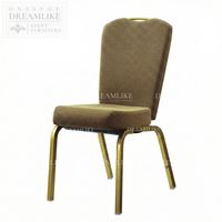 Chaise de banquet de haute qualité avec structure en métal doré et revêtement en tissu marron pour mariage, événement, location, hôtel, commande en gros