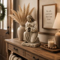 Statue de Jésus méditant artistique en résine, peinte à la main, modèle religieux, forme irrégulière, objet de collection catholique