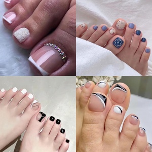 <span class=keywords><strong>Uñas</strong></span> Acrílicas Hechas a Mano para los Pies, de Alta Calidad, en <span class=keywords><strong>Blanco</strong></span> y Negro, Diseño de Cobertura Completa <span class=keywords><strong>con</strong></span> Pegamento, Forma Cuadrada Corta, Venta al Por Mayor - Product Image 2