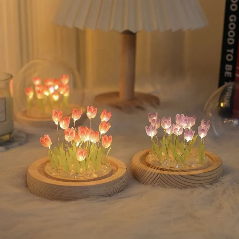 Decorazione del comodino della camera da letto camera da letto per bambini mini fiore LED luce notturna fiore luce decorativa in vetro