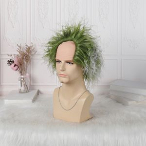 Ainizi - Peluca Corta y Rizada de 6 Pulgadas, Color Verde Mezclado con Blanco, Estilo Beetlejuice para Halloween - Product Image 4
