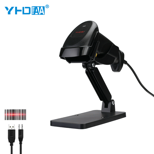 YHDAA 1D Laser Wired Bar Code Reader Lector De Codigo De Barras 32Bit USB POS Barcode Scanner with Adjustable Stand