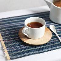 Nouveau napperon bleu étanche tapis de bambou naturel café thé ensemble tapis d'affichage accessoires de cuisine