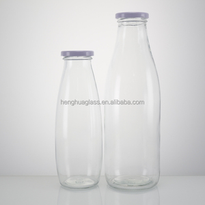 Wholesale 150ml <strong>200ml</strong> 250ml 500ml Round Glass <strong>Milk</strong> Bottles Empty Clear Fruit Juice Glass Bottle with Metal Lids - Product Image 2