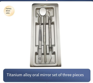 Juego de tres/cuatro piezas de instrumentos dentales: Sonda, Pinzas, Espejo Bucal, de Acero Inoxidable Plateado con Empuñadura Moleteada y Placa Curva para Inspección - Product Image 2