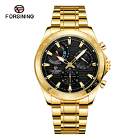 Forsining Golden Acero inoxidable 2021 Power Reservce Relojes de pulsera mecánicos Fecha completa Reloj automático Hombres Relogio automático
