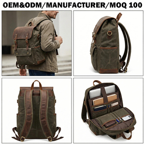 Sac à dos vintage en toile cirée et cuir Crazy Horse pour homme, idéal pour le camping, les voyages et la randonnée, fabriqué par un fabricant OEM - Product Image 1