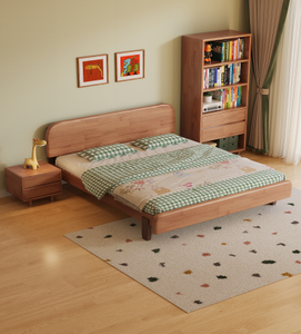 Minimalist <b>Oak</b> Wood Queen Size Bed <b>Frame</b> with Storage Drawer and Plywood Panel Design - Product Image 6