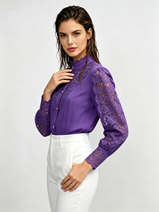 Blusa de Mujer Premium con Cuello Alto Tejido en Color Morado, Estilo Moderno y Elegante para Invierno, Venta al Por Mayor - Product Image 2