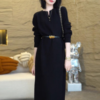 Robe midi en tricot pour femmes, nouvelle collection printemps-automne, col en V, manches longues, élégante, luxueuse, longueur genoux, robe de soirée