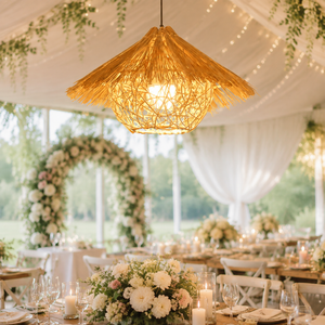 Lampada a Sospensione in Ferro e Rattan Stile Giapponese, Altezza Regolabile, LED Luce Calda, <span class=keywords><strong>Paralume</strong></span> Medio per Matrimoni, Casa, Ufficio, Camera da Letto - Product Image 2