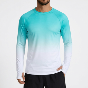Chemise de bain pour homme à manches longues, coupe ajustée, imprimé bleu, séchage rapide, polyester, haute qualité, légère - Product Image 1