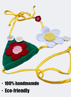Expédition immédiate : Bikini femme 2 pièces en coton 100% fait main au crochet, motif marguerite ajourée, style brésilien, sans couture, extensible, avec soutien-gorge triangle à décolleté plongeant en V