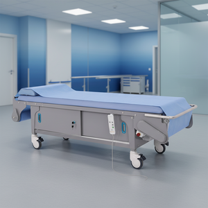 Table d'examen médical Raydow pour usage hospitalier, en acier inoxydable, 2 moteurs, changement automatique de draps, distributeur de papier autobloquant - Product Image 1