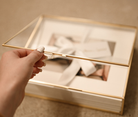 Boîte photo USB en verre pour le rangement et la présentation d'impressions, album en cristal doré, photographie de luxe, cadeau de mariage personnalisé, fait main