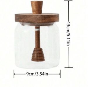 โถแก้วใส่น้ำผึ้งพร้อมฝาไม้และน้ำผึ้งกระบวยแก้วสำหรับใส่น้ำผึ้ง - Product Image 5