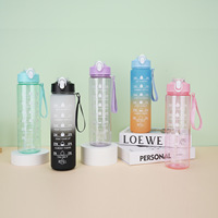 Botella de agua de gran capacidad, taza para deportes al aire libre, taza con pajita de Color degradado, botella de agua portátil a prueba de fugas, botella de plástico irrompible