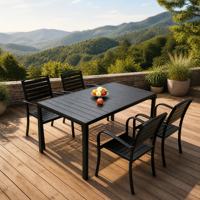Ensemble table et chaises d'extérieur en composite bois-plastique, finition écorce, 4 à 6 chaises, 80, 120, 150 cm, jardin, terrasse