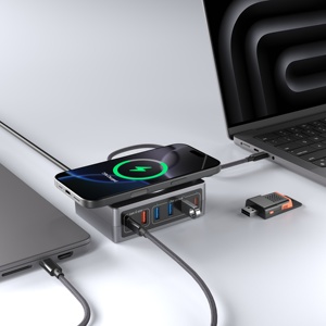 Station d'accueil 65W GaN Hub 3.0 Combo avec chargeur rapide PD 15W sans fil, USB 3.0 5 Gbps, protection ignifuge pour téléphone portable et ordinateur portable - Product Image 2