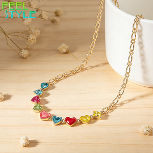Collar de Clavícula con Cuentas de Zirconia en Forma de Corazón, Color Fresco, Chapado en Oro Grueso PVD, Temática de Amor, Personalizado, Acero Inoxidable 316 - Product Image 5