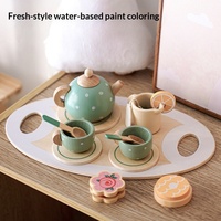 Ensemble de service à thé en bois pour filles de 4 à 6 ans, jeu de rôle, service à thé de l'après-midi avec boîte colorée
