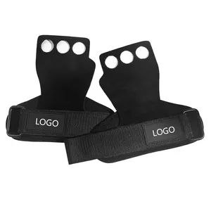 2024 Custom Logo Fitness Leather Padded Deadlifts Weight Power Palm Hand Protector Wrist Wrap Strap Lifting Gym Gloves Grips