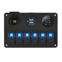 Panneau de commutation à bascule marin 6 interrupteurs étanche 12 volts, panneau de commutation à bascule pour bateau 12V 24V avec éclairage LED bleu pour bateau, voiture, camping-car, UTV