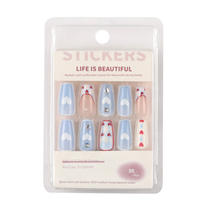 Ensemble de faux ongles, colle de qualité salon, matériau ABS, couverture complète, motif carré, colle en gel, ongles pré-conçus longs/moyens, 30 pièces - Product Image 5