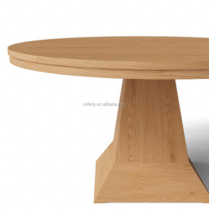 Ensemble de <span class=keywords><strong>table</strong></span> à manger ronde minimaliste FERLY pour 4 personnes, <span class=keywords><strong>table</strong></span> en bois naturel avec chaises en tissu doux, ensemble de salle à manger moderne pour villa et maison - Product Image 4