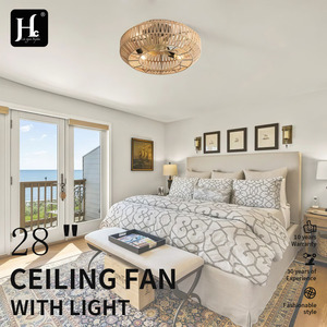 Ventilateur de plafond en bois avec lumière LED 3500K blanc chaud, style rustique, montage en surface, grande taille, télécommande pour salon - Product Image 6