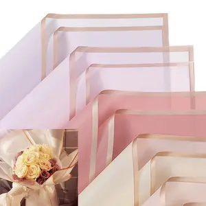 2024花包装紙ゴールデンボーダーローズ韓国風ハーフ透明ギフトパッキング花屋ブーケ包装材料
