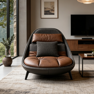 Poltrona Moderna di Lusso in <span class=keywords><strong>Pelle</strong></span>, Ergonomica Girevole, Comoda Poltrona Imbottita per Soggiorno, Seduta Divano - Product Image 5